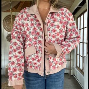 43. POL Quilted Pink Floral Bomber Jacket NWOT oversized L